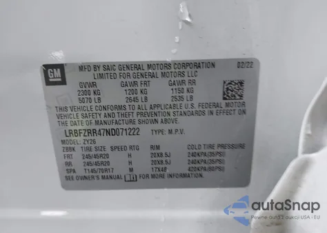 2022 Buick Envision Fwd Avenir из США, поврежденный, VIN LRBFZRR47ND071222